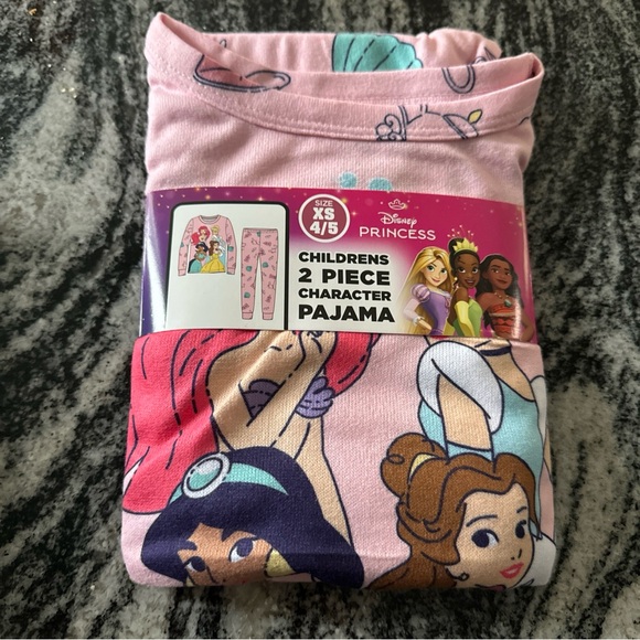 NEW Disney Princess girl's XS 4/5 Pink Soft pajamas pjs 2 pc set sleepwear pink - Picture 1 of 4